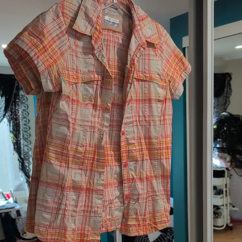 Columbia Red and Orange Plaid Shirt